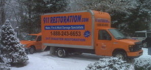 911 Water Damage Restoration Truck At Winter Job Location Long Island