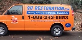 911 Water Damage Restoration Van At Fall Residential Long Island